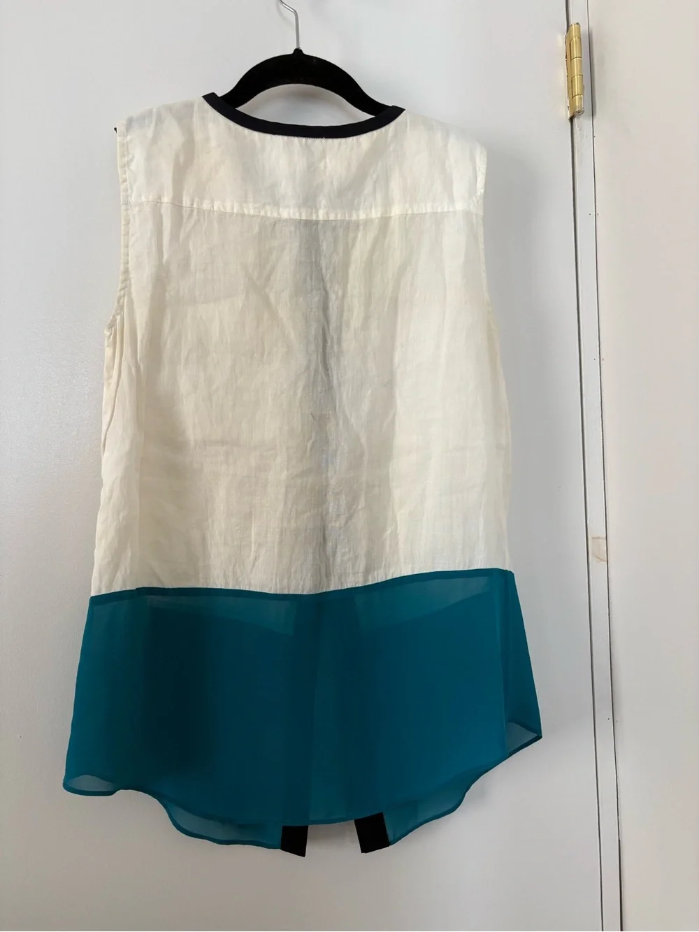 Michael Kors Sleeveless Colorblock Blouse with Teal Hem